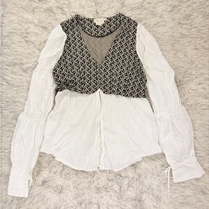 By Anthropologie Layered Jacquard Vest & Blouse - Black/White